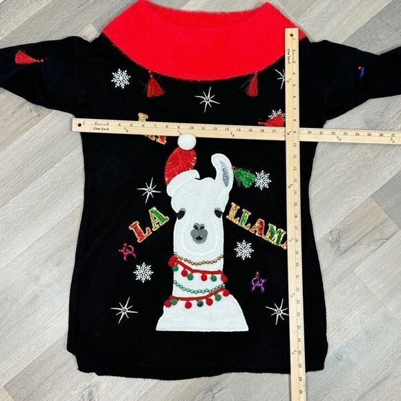 Holiday Time La La Llama Ugly Christmas Tunic Sweater Black Small - Picture 14 of 15
